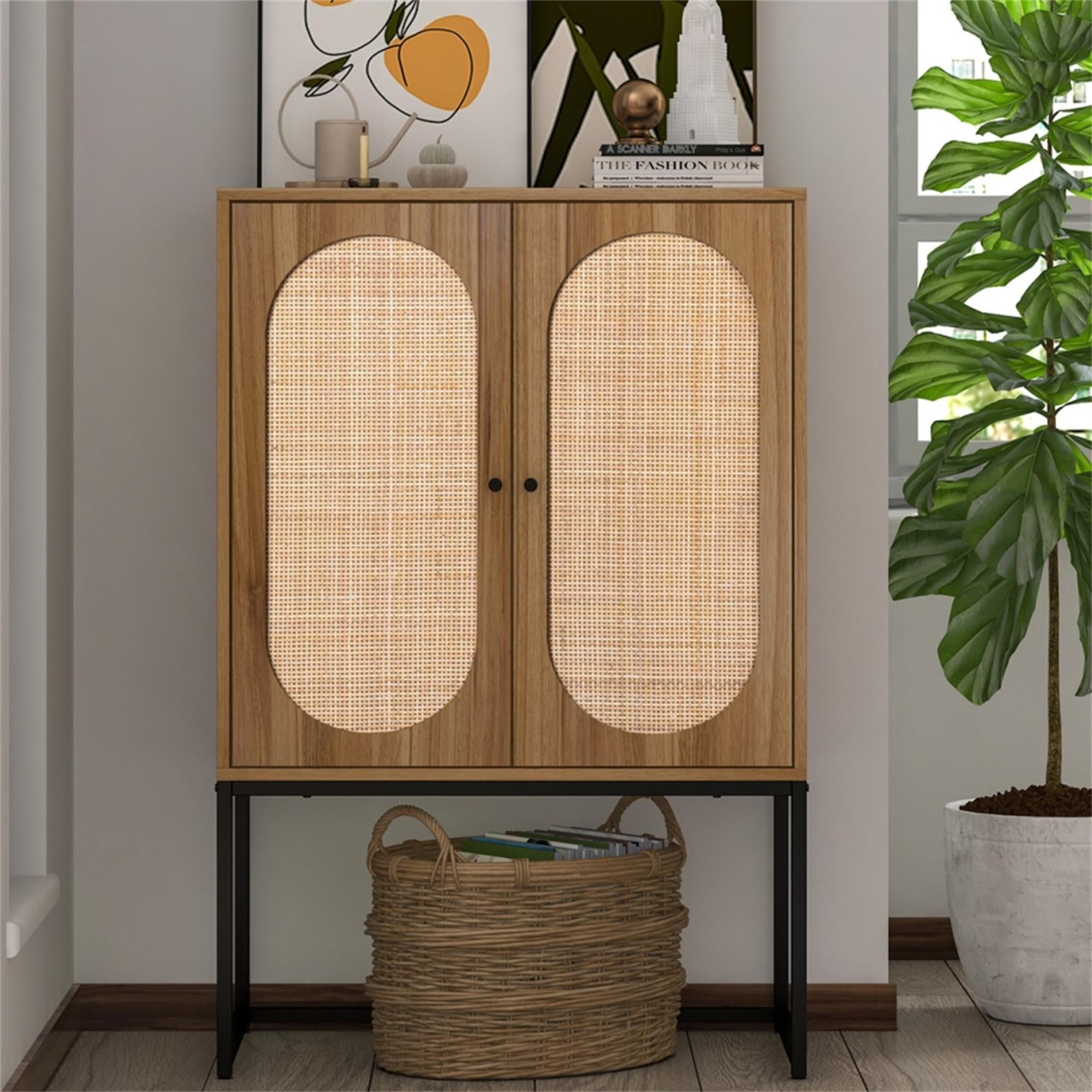YYAo 2 Door Kitchen Cabinets, Easy Assembly Rattan Pantry Cabinets with Adjustable Shelf for Living Room Bedroom, Walnut YYAo 2 Door Kitchen Cabinets, Easy Assembly Rattan Pantry Cabinets with Adjustable Shelf for Living Room Bedroom, Walnut