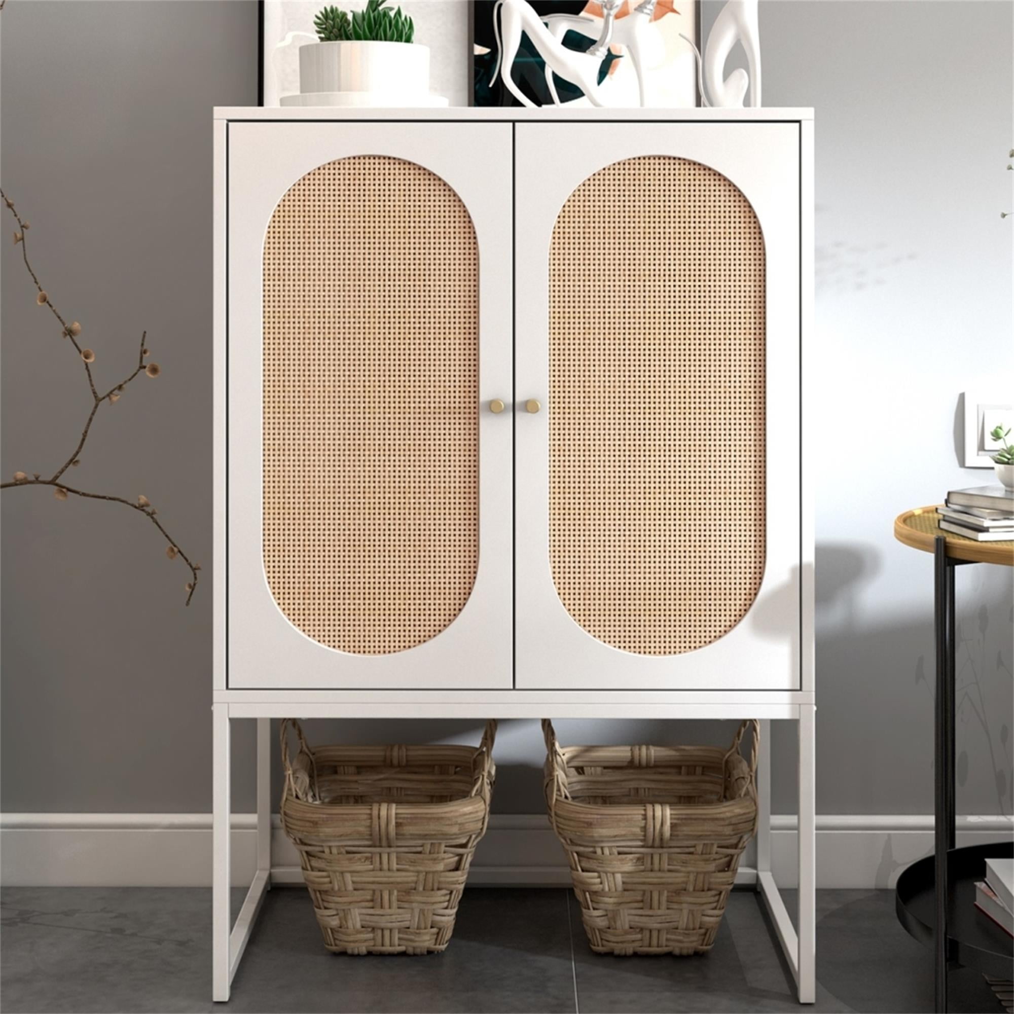 YYAo 2 Door Kitchen Cabinets, Easy Assembly Rattan Pantry Cabinets with Adjustable Shelf for Living Room Bedroom, White YYAo 2 Door Kitchen Cabinets, Easy Assembly Rattan Pantry Cabinets with Adjustable Shelf for Living Room Bedroom, White
