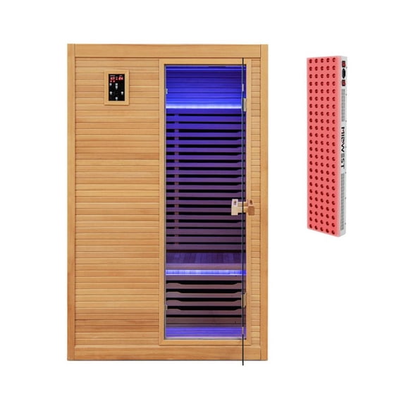 YYAo 2 People Far Infrared Wooden Sauna Room with Free Red Light Therapy for Home