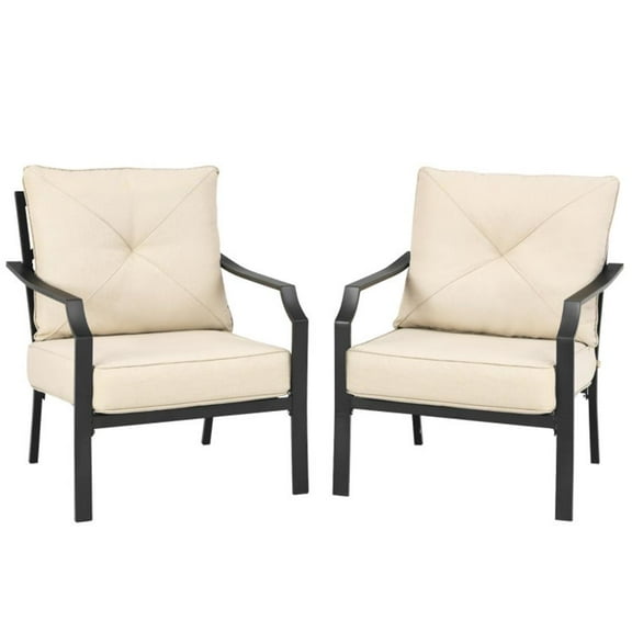 YYAo 2 Pieces Patio Dining Set with Padded Cushions Armrest Steel Frame