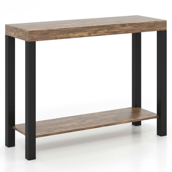 YYAo 2-Tier Home Bar Table with Open Shelves and Storage for Home Kitchen Living Room Pub-Rustic Brown