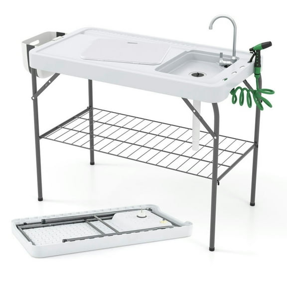 YYAo 2 in 1 Folding Fish Cleaning Table with Sink and Faucet for Patio BBQ