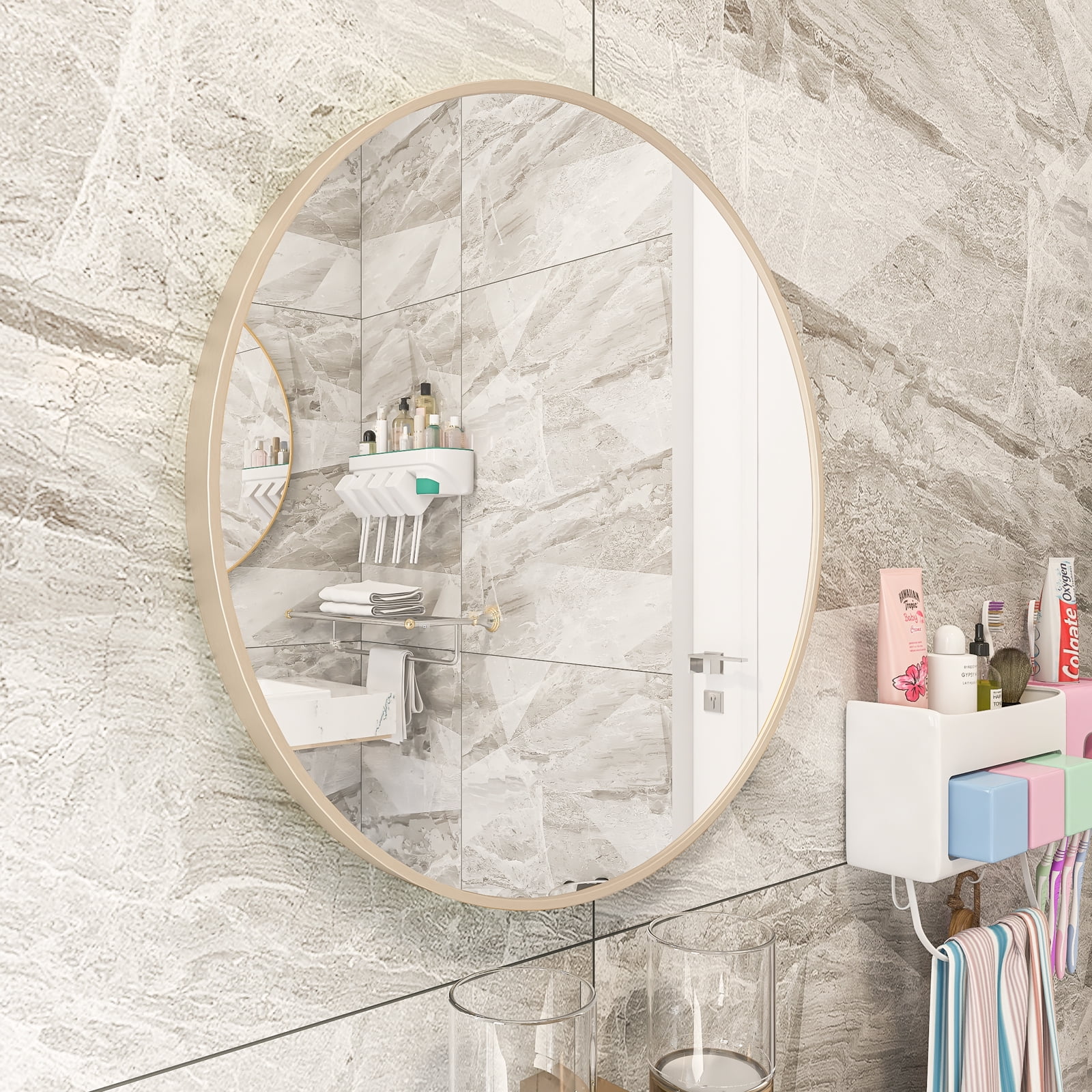 YYAo 20" Wall Circle Mirror for Bathroom, Round Mirror for Wall Hanging Round Mirror for Living Room, Vanity, Bedroom, Matte Gold Border YYAo 20" Wall Circle Mirror for Bathroom, Round Mirror for Wall Hanging Round Mirror for Living Room, Vanity, Bedroom, Matte Gold Border