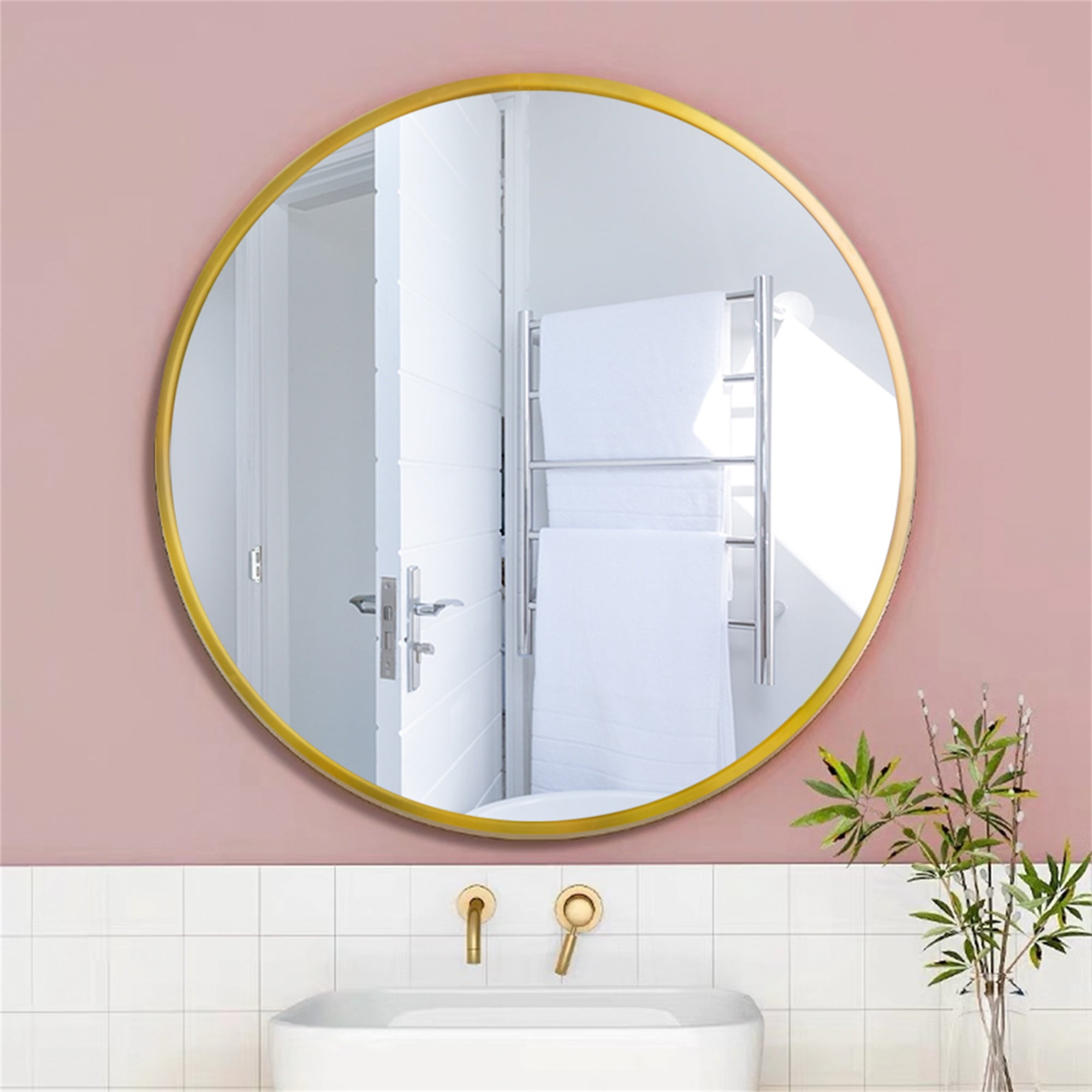 YYAo 24" Wall Circle Mirror for Bathroom, Round Mirror for Wall Hanging Round Mirror for Living Room, Vanity, Bedroom, Gold Border YYAo 24" Wall Circle Mirror for Bathroom, Round Mirror for Wall Hanging Round Mirror for Living Room, Vanity, Bedroom, Gold Border