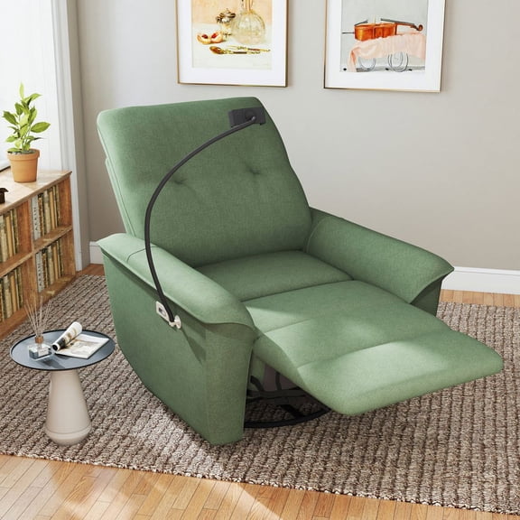 YYAo 270 Degree Power Swivel Rocker Recliner Chair, Electric Glider Reclining Sofa for Living Room, Rocking Chair Nursery Recliner with USB Ports, Dark Green