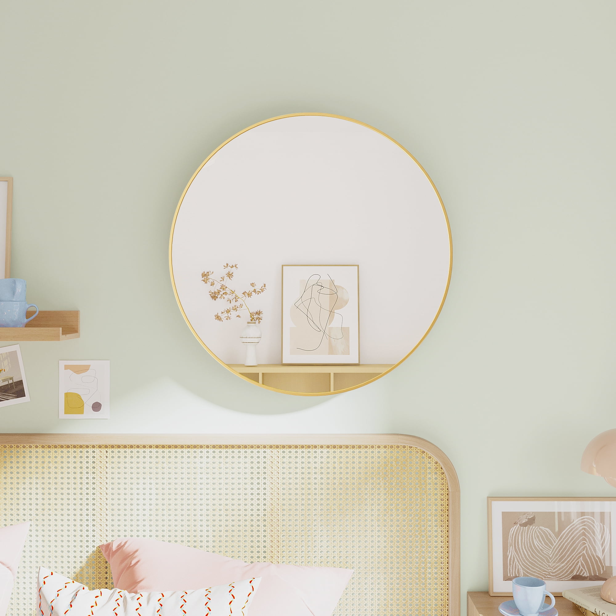 YYAo 28" Wall Circle Mirror for Bathroom, Round Mirror for Wall Hanging Round Mirror for Living Room, Vanity, Bedroom, Gold Border YYAo 28" Wall Circle Mirror for Bathroom, Round Mirror for Wall Hanging Round Mirror for Living Room, Vanity, Bedroom, Gold Border