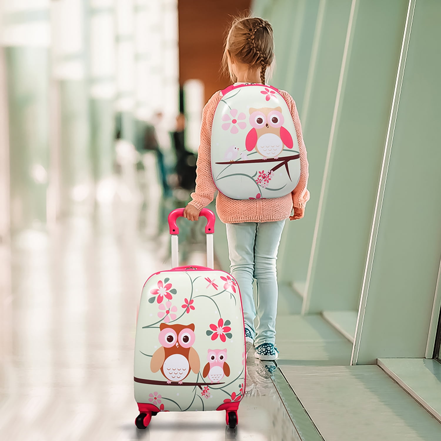 YYAo 2Pcs Kids Luggage Set Suitcase Backpack School Travel Trolley 12 Backpack and 16 Spinner Case with 4 Universal Wheels Light Green Walmart