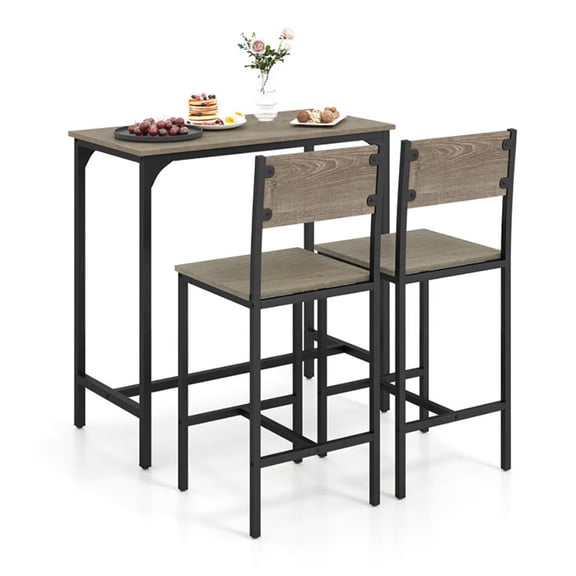 YYAo 3 Piece Bar Table Set with Backrest and Footrest for Small Space-Gray