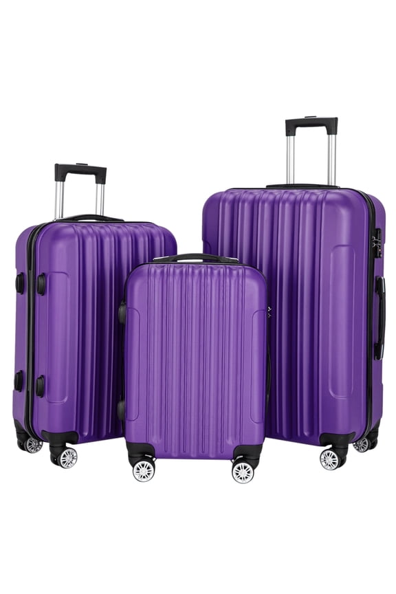 3 Piece Luggage Set, Hardside Lightweight Suitcase Sets with Spinner Wheels, Large Suitcase,Purple