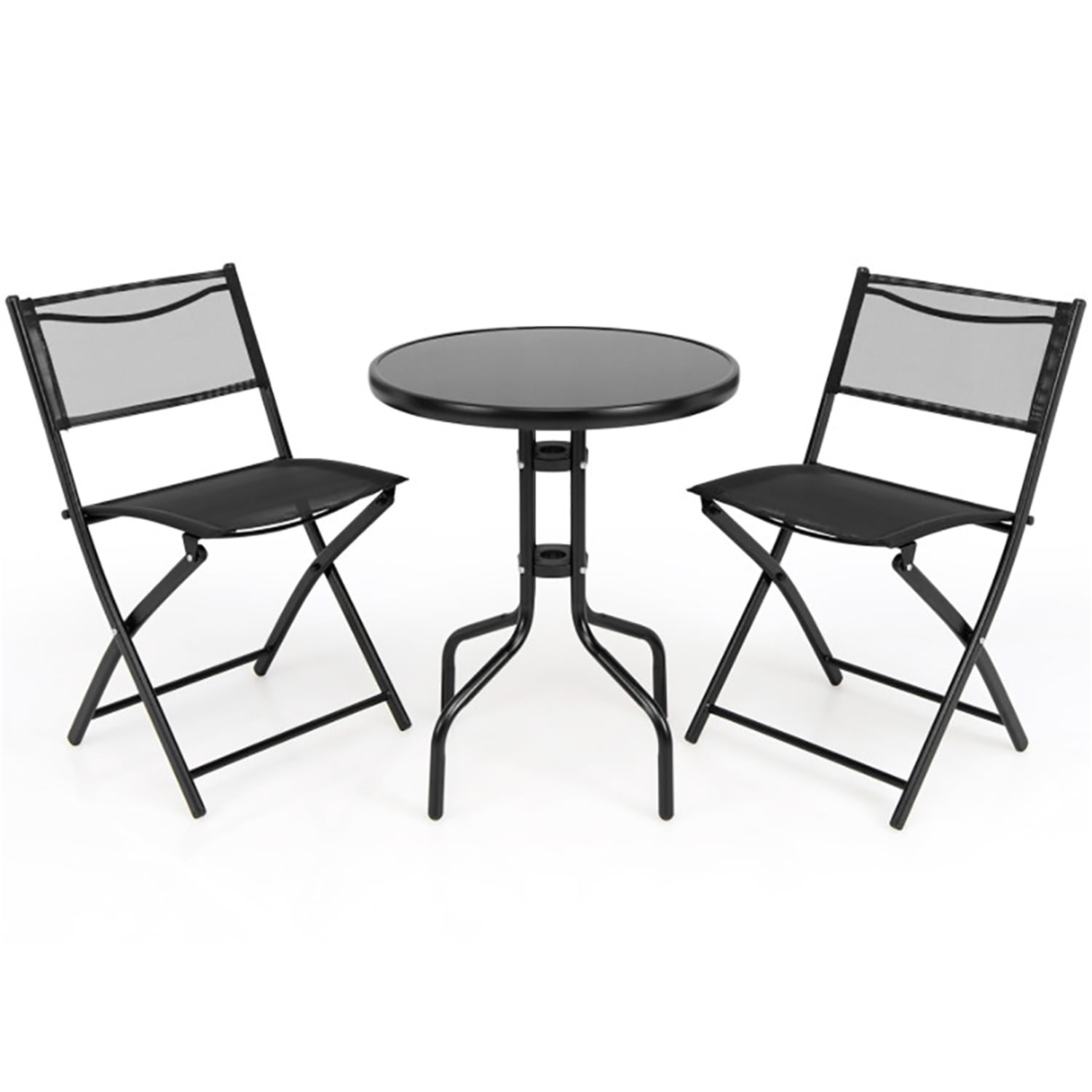 Black Metal Folding Bistro Set with Round Table and Armchairs