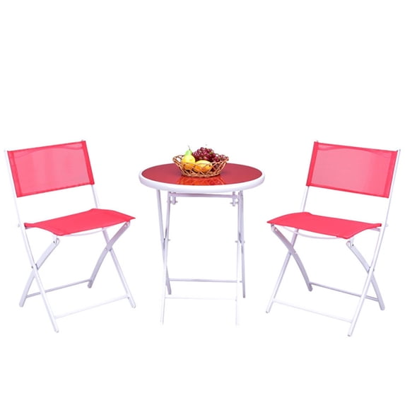 YYAo 3 Pieces Patio Folding Bistro Set for Balcony or Outdoor Space, Lounge Chairs Table Set 2 Foldable Chairs and 1 Table-Red