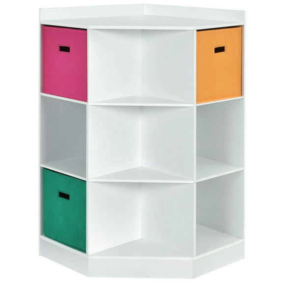 YYAo 3-Tier Kids Storage Shelf Corner Cabinet with 3 Baskets-White