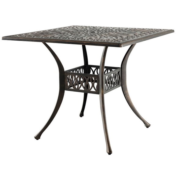 YYAo 35.4 Inch Aluminum Patio Square Dining Table with Umbrella Hole-Bronze, Outdoor Wicker Bistro Table for Backyard, Balcony, Deck, Garden, Pool
