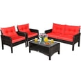 thumbnail image 1 of YYAo 4 Pieces Outdoor Rattan Wicker Loveseat Furniture Set with Cushions Patio Garden Lawn Cushioned Seat, Wicker Patio sectional Furniture Sets-Red, 1 of 4