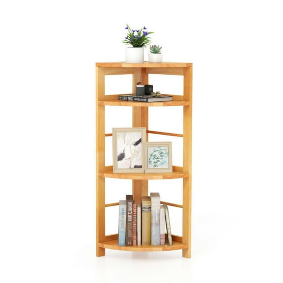 YYAo 4-Tier Corner Shelf with Rubber Wood Frame and Anti-Toppling Kit