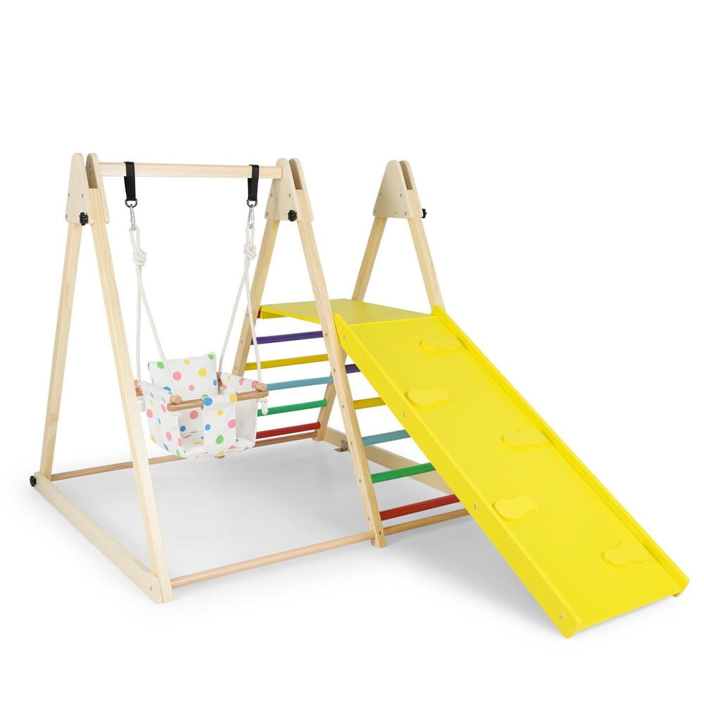 YYAo 4-in-1 Kids Slide Climber Playset Toys with Baby Swing and Climbing Ramp, Indoor Slide for Kids, Indoor, Multicolor
