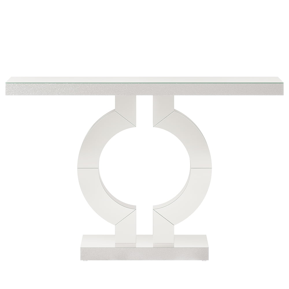 YYAo 43" Mirrored Console Table, Modern Silver Sofa Table with O-Shaped Base YYAo 43" Mirrored Console Table, Modern Silver Sofa Table with O-Shaped Base