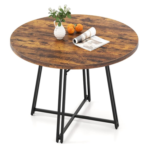 YYAo 47 Inch Dining Table with Cross Base, Kitchen Table for 4-6 People, Round Dining Room Table for Dining Room, Living Room, Restaurant, Rustic Brown