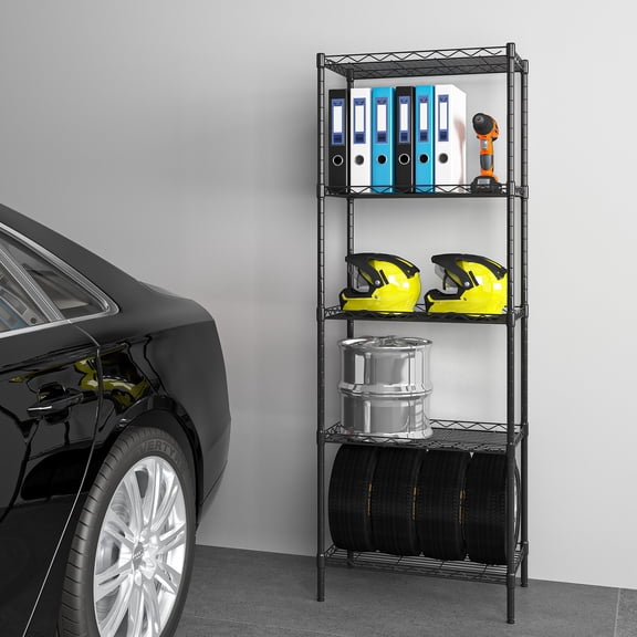 YYAo 5 Tier Wire Shelving, 59.06" Metal Display Shelf for Kitchen, Adjustable Black Plant Shelf Rack