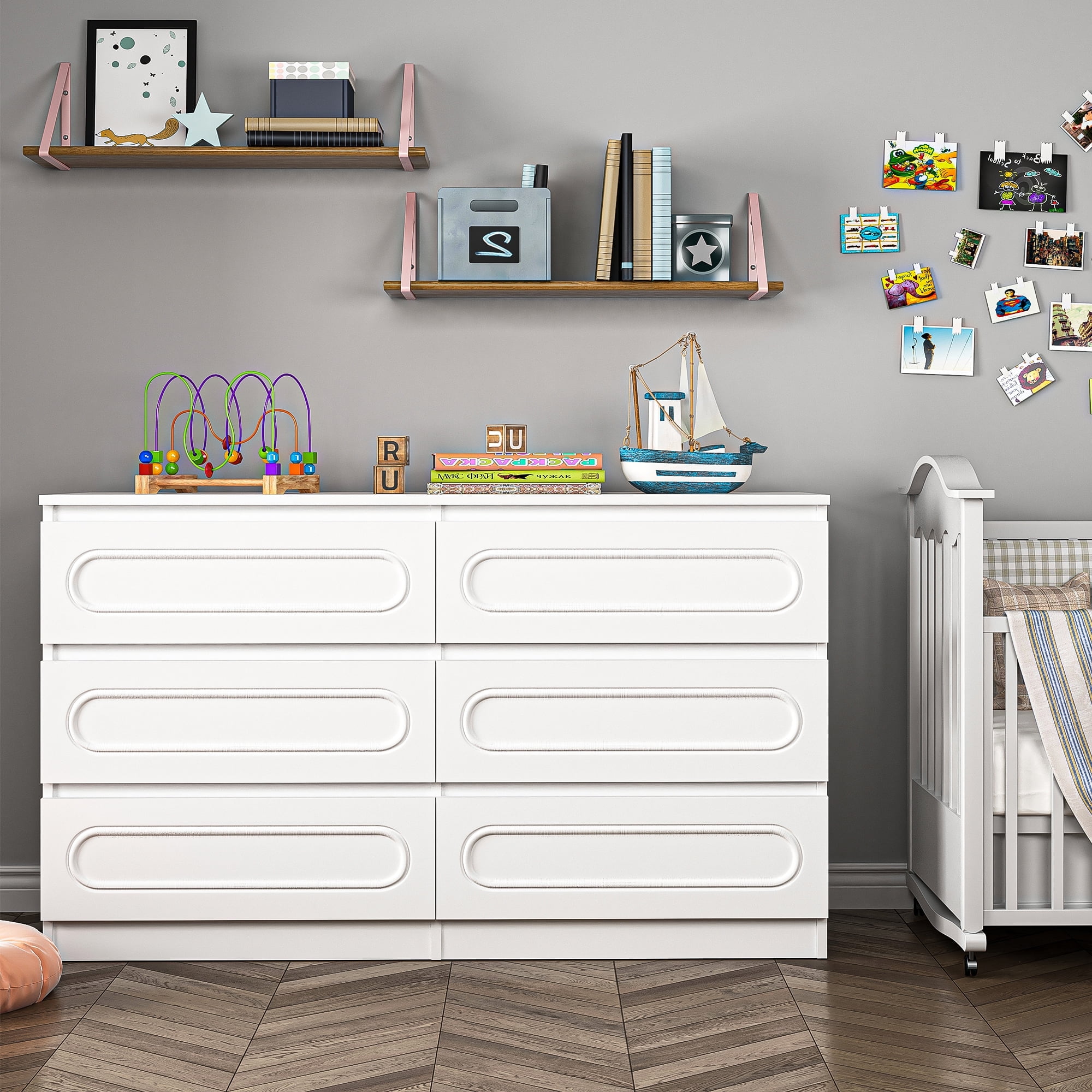 YYAo 6 Drawer Double Dresser for Bedroom, Wood Dresser 6 Chest of Drawers, Wide Storage Organizer Cabinet for Living Room Home, White YYAo 6 Drawer Double Dresser for Bedroom, Wood Dresser 6 Chest of Drawers, Wide Storage Organizer Cabinet for Living Room Home, White