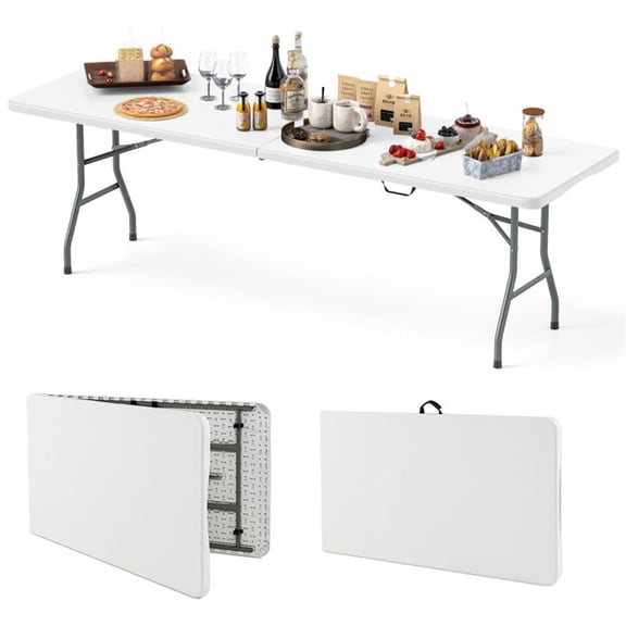 YYAo 8 ft Portable Folding Table 350 LBS Fold-in-Half Table with HDPE Tabletop-White
