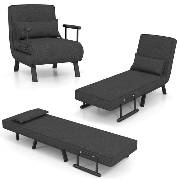 YYAo Accent Armchair, Single Sofa Chair, Folding 6 Position Convertible Sleeper Bed Armchair Lounge Couch with Pillow-Gray