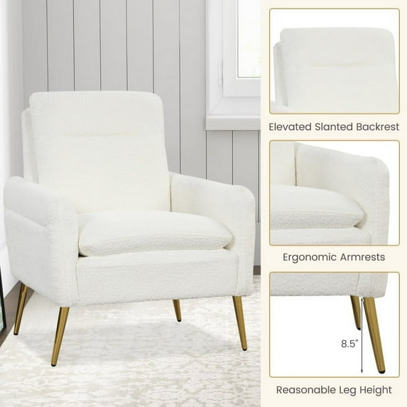 YYAo Accent Armchair, Single Sofa Chair, Upholstered Sherpa Modern Accent Armchair for Living Room-White
