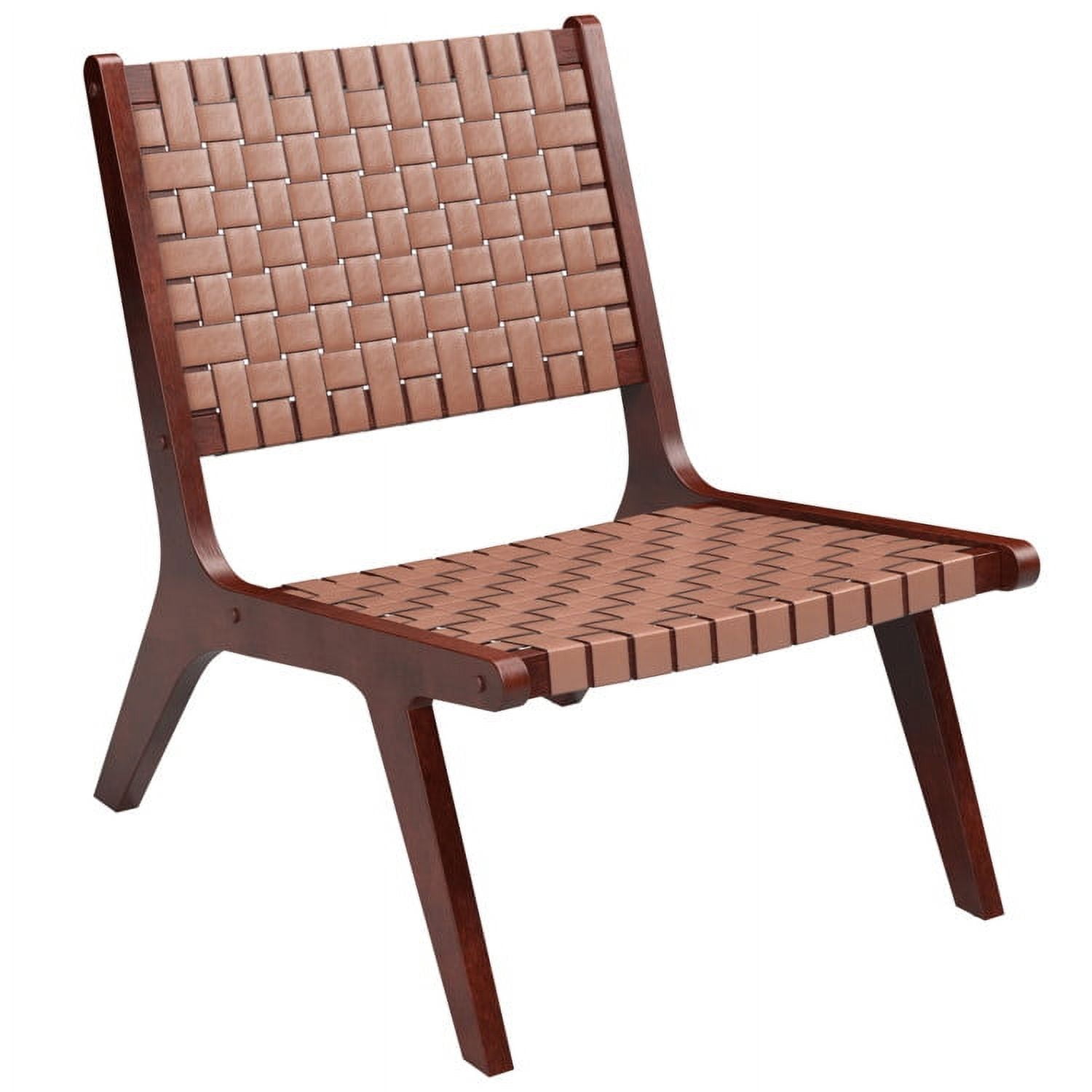 Brown Woven Faux Leather and Wood Accent Chair
