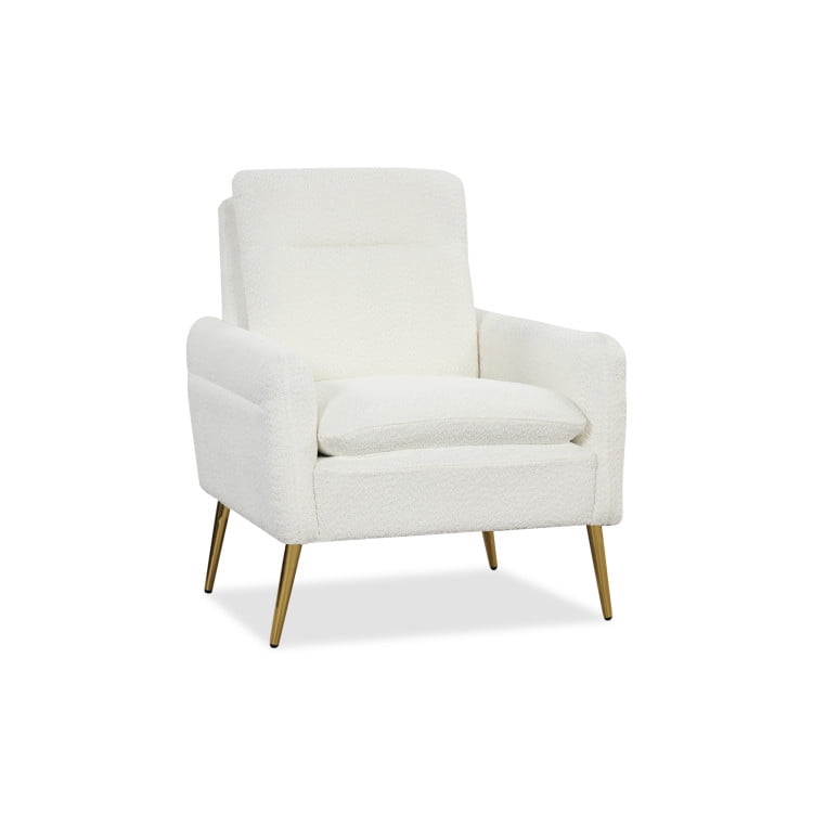 White Sherpa Fleece and Gold Metal Legs Accent Chair