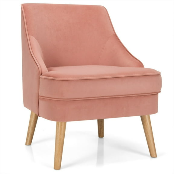 YYAo Armchair,Modern Accent Chair,Single Sofa Lounge,Mid Century Velvet Accent Chair with Rubber Wood Legs for Bedroom-Pink