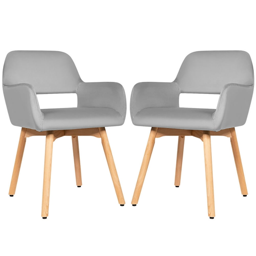 Set of 2 Gray Velvet Accent Chairs with Metal Legs