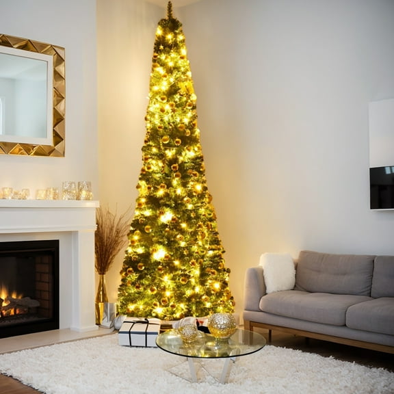 YYAo Artificial Christmas Tree, 9Ft Slim Pencil Christmas Tree with 1500 Realistic Pvc Branches