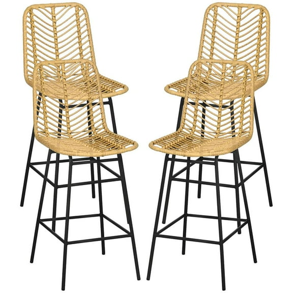 YYAo Bar Stools, Bar Height Stools,Set of 4 Rattan Barstools Wicker Counter Stools with Steel Legs and Footrest, Yellow