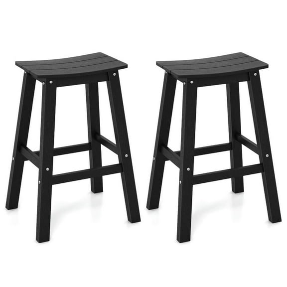 YYAo Bar Stools, Bar Stools,29 Inch HDPE Patio Bar Stool Set of 2 Armless Saddle Stools-Black
