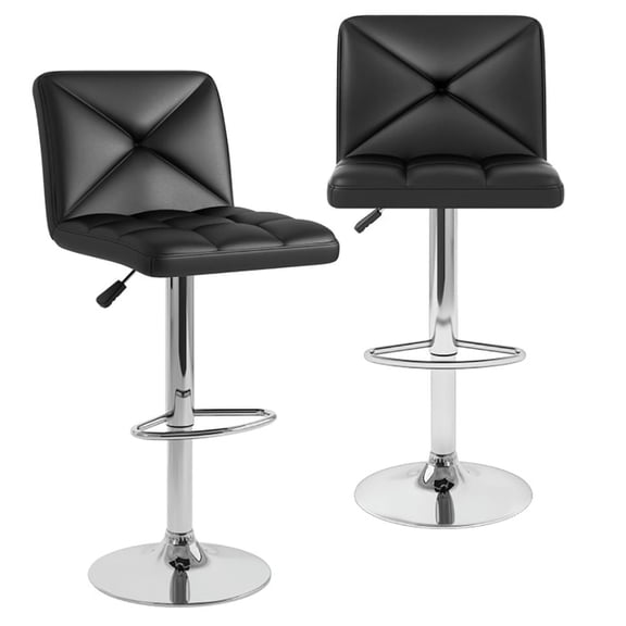 YYAo Bar Stools, Bar Stools,PU Leather Upholstered Bar Stools Set of 2 with Back and Adjustable Height-Black