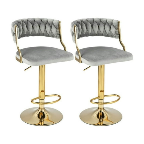 YYAo Bar Stools,Kitchen Dining Bar Chairs,Swivel Barstool with Woven Back Set of 2 for Kitchen Island Cafe-Gray