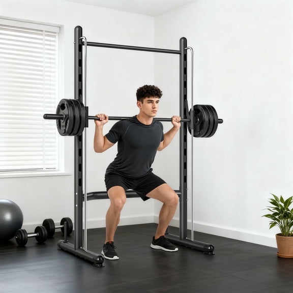 YYAo Barbell Bench Presses with Pull Up Bar and Barbell Bar, Squat Rack for Home Gym, Black