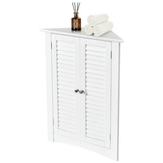 YYAo Bathroom Storage Cabinet, Toilet Storage Cabinet, Adjustable Corner Storage Cabinet with Shutter Doors-White