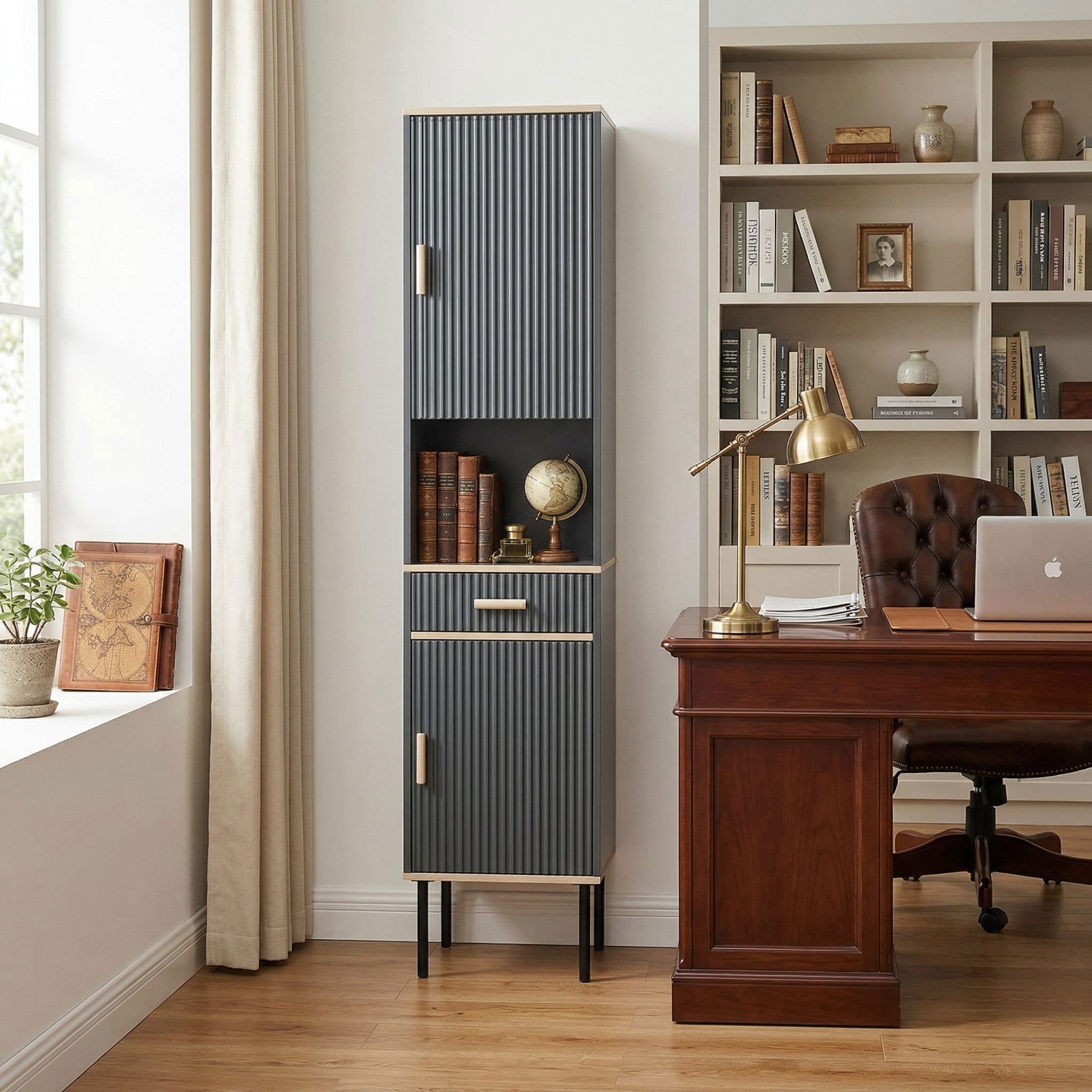 YYAo Bathroom Storage Cabinet, Toilet Storage Cabinet, Free-Standing Bathroom Cabinet Narrow Linen with Doors and Drawer-Gray