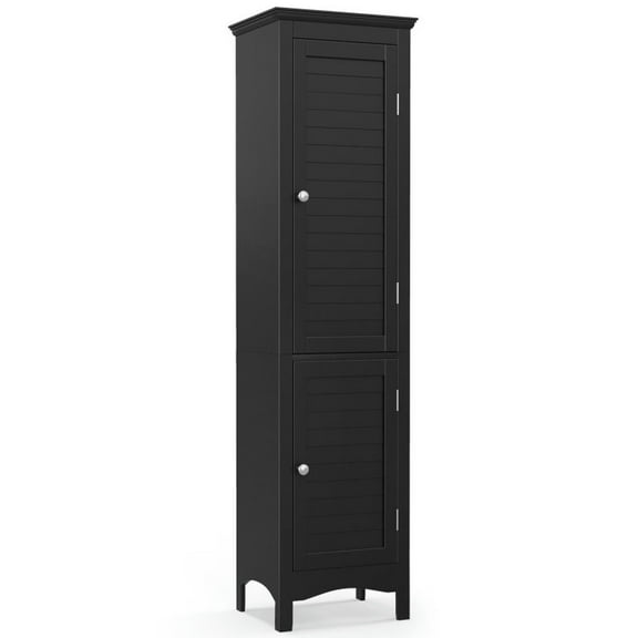 YYAo Bathroom Storage Cabinet, Toilet Storage Cabinet, Tall Bathroom Floor Cabinet with Shutter Doors and Adjustable Shelf-Black