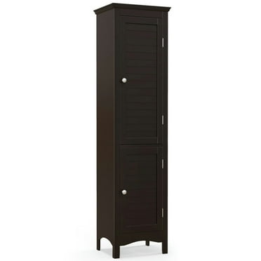 YYAo Bathroom Storage Cabinet, Toilet Storage Cabinet, Tall Bathroom Floor Cabinet with Shutter Doors and Adjustable Shelf-Brown