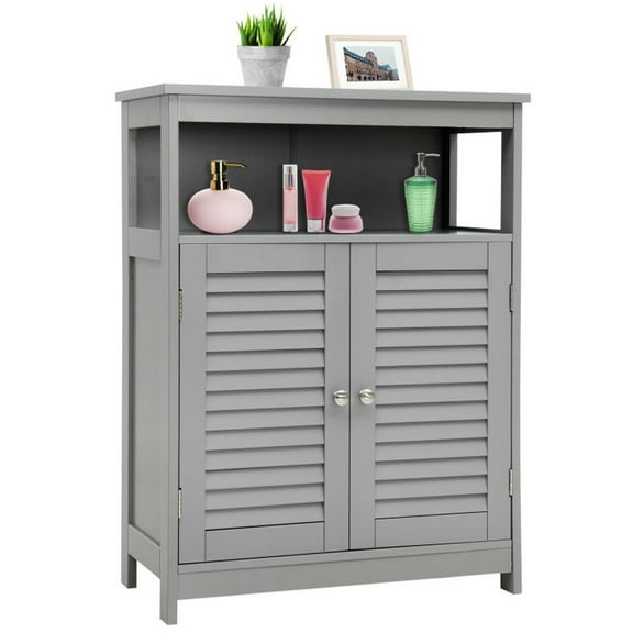 YYAo Bathroom Storage Cabinet, Toilet Storage Cabinet, Wood Freestanding Bathroom Storage Cabinet with Double Shutter Door-Gray
