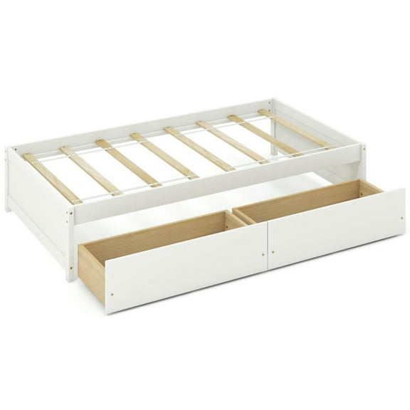 YYAo Bed Frame,Bedroom Bed Frame,Twin Size Captain Bed with 2 Drawers and Slats Support-White