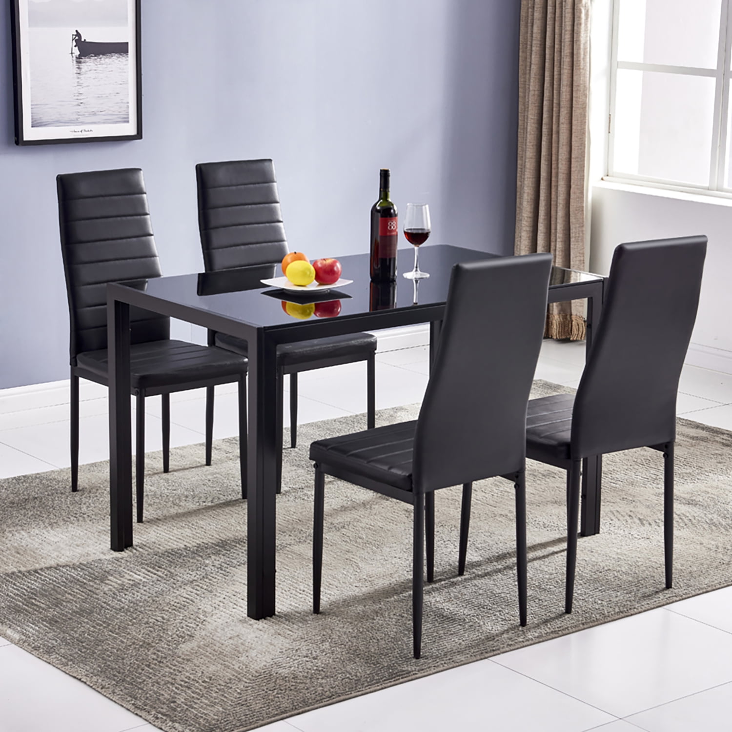 YYAo Black Dining Tables for 4, Glass & Iron Kitchen Table YYAo Black Dining Tables for 4, Glass & Iron Kitchen Table