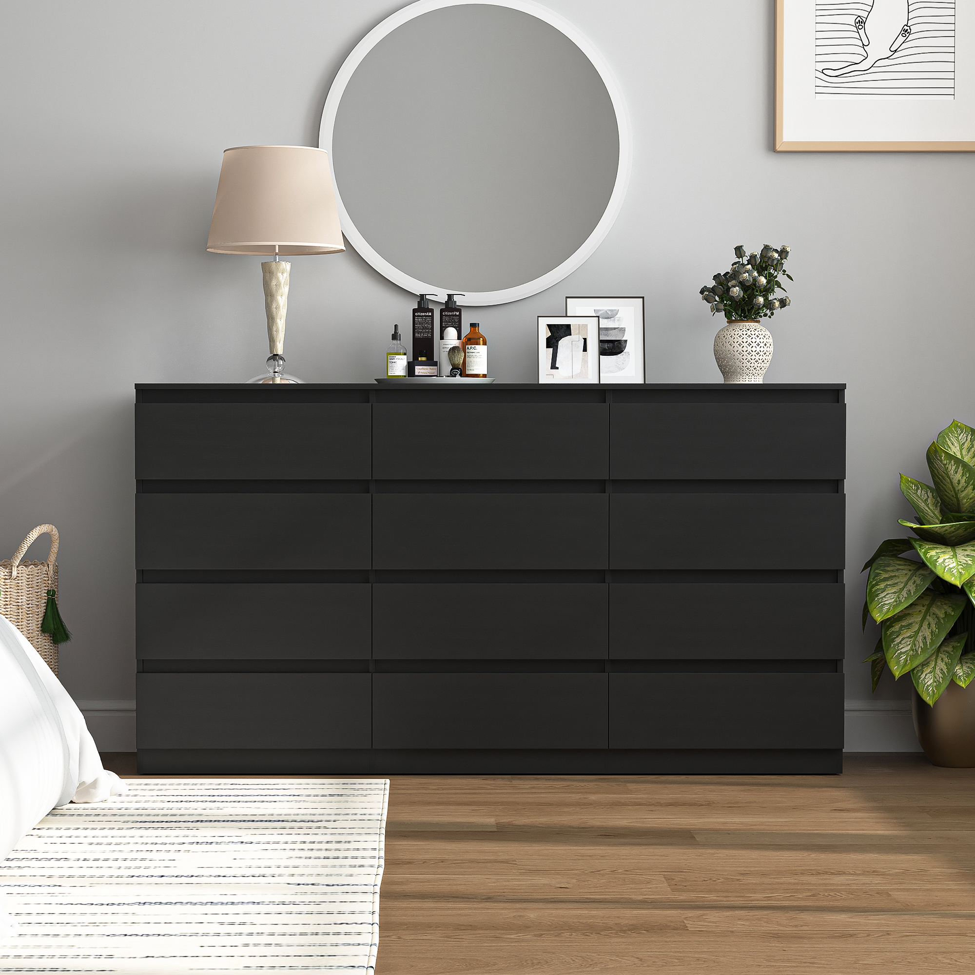 YYAo Black Dresser for Bedroom, 12 Chest of Drawers, Wooden Dressers for Bedroom, Living Room,Hallway YYAo Black Dresser for Bedroom, 12 Chest of Drawers, Wooden Dressers for Bedroom, Living Room,Hallway