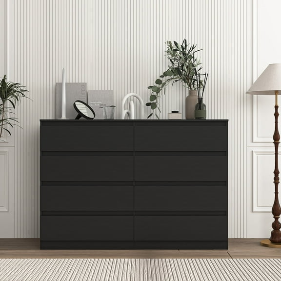 YYAo Black Dresser for Bedroom, 8 Chest of Drawers, Wooden Dressers for Bedroom, Living Room,Hallway