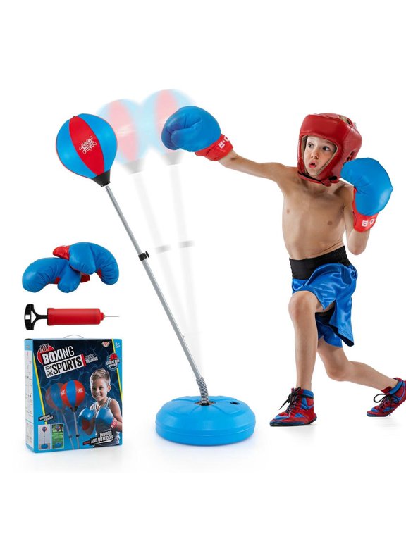 Blue Adjustable Punching Bag Set with Stand and Gloves for Adult & Kid Friendly, Blue