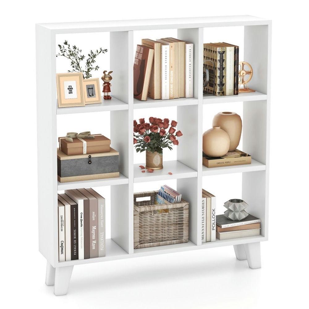 YYAo Bookcase Shelf, Bookshelf, Book Storage Rack, 9-Cube Bookcase with 6 Removable Shelves and Raised Support Feet-White