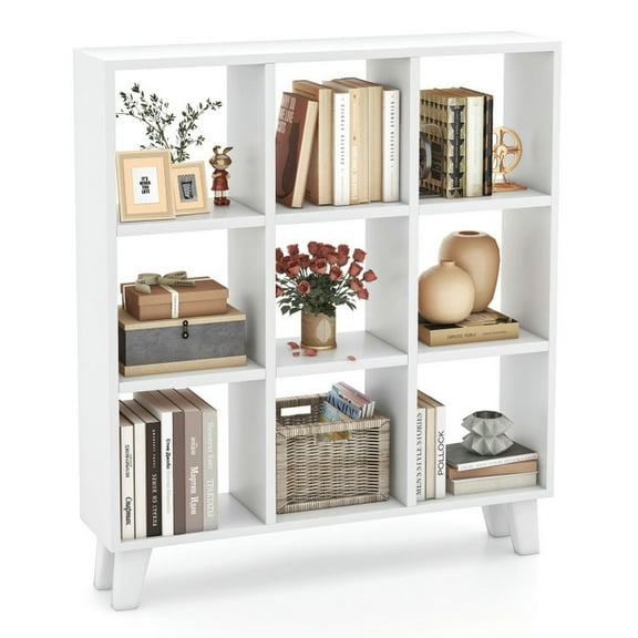 YYAo Bookcase Shelf, Bookshelf, Book Storage Rack, 9-Cube Bookcase with 6 Removable Shelves and Raised Support Feet-White