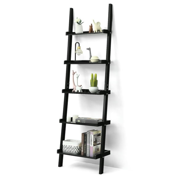 YYAo Bookshelf, Bookcase,Storage Flower Shelf Plant Display Shelf, 5-Tier Wall-leaning Ladder Shelf Display Rack for Plants and Books-Black
